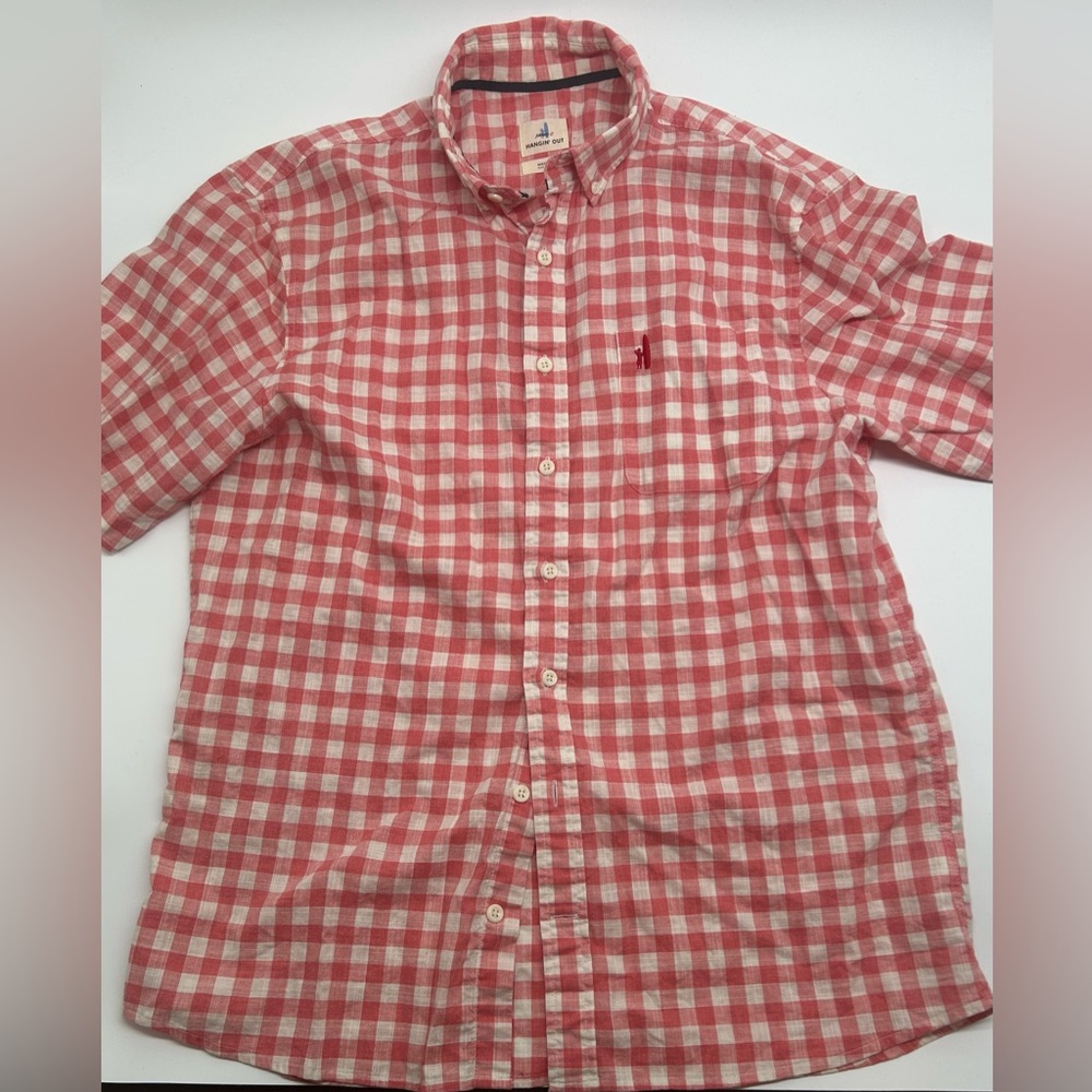 johnnie-O Red and White Check Short-Sleeve Button-Down Shirt